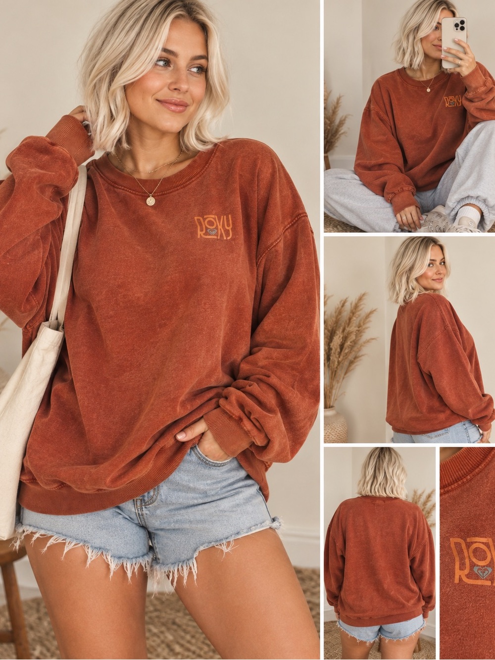 Roxy Washed Rust Orange Crewneck Sweatshirt – XL